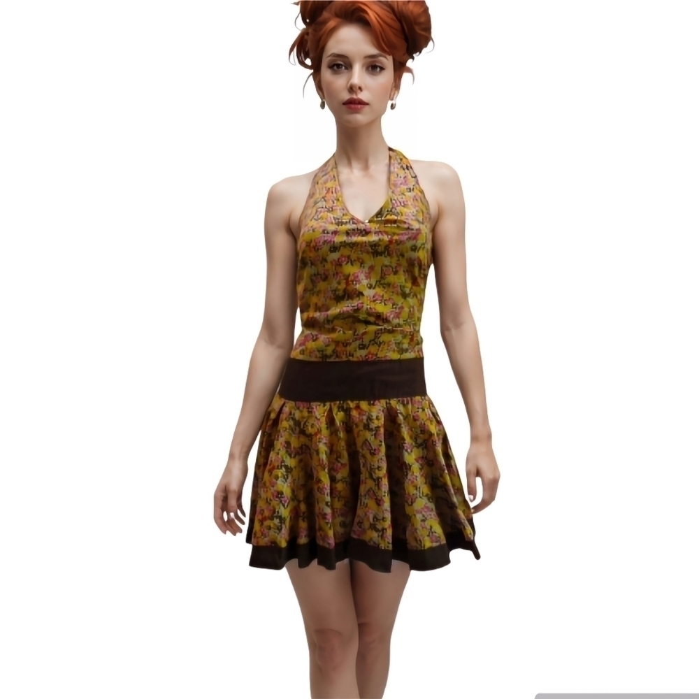 Sacred Threads Boho Hippie mixed print shirred back‎ waist tiered dress. Size S